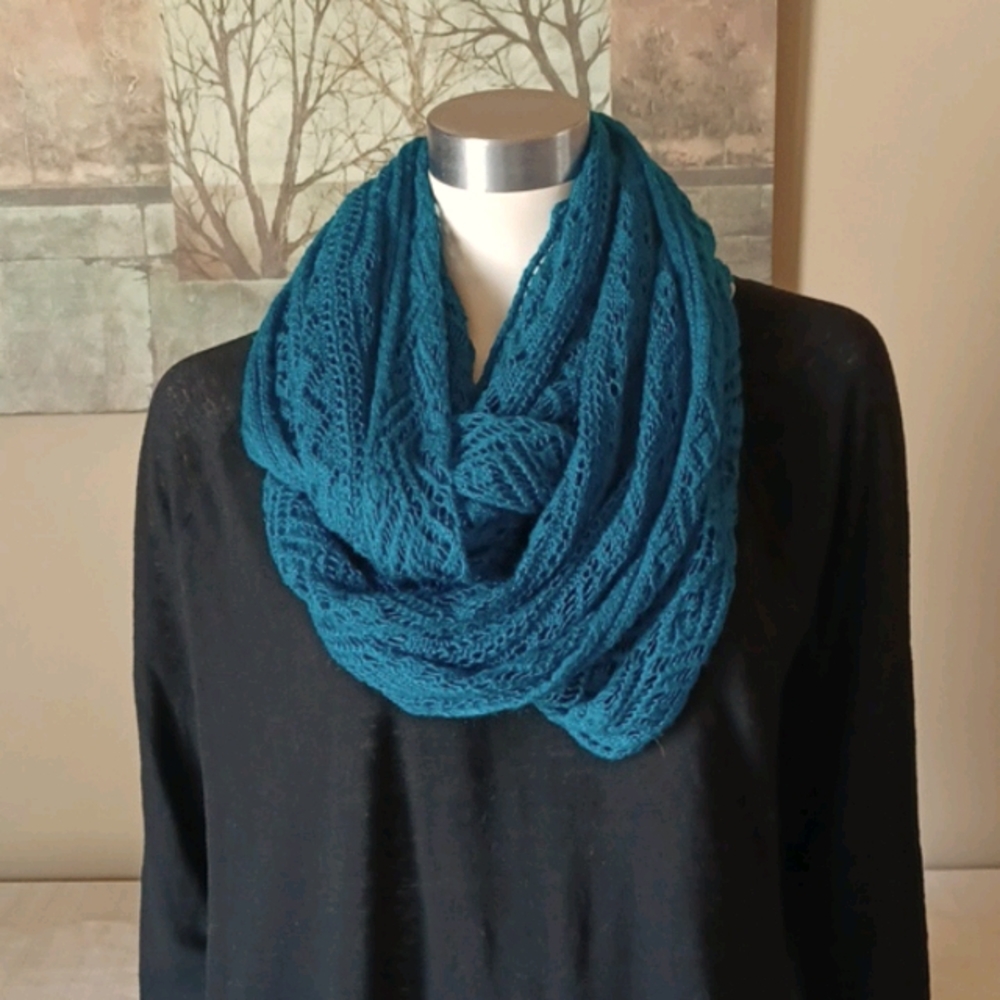 3 for $15 - Lacy Teal Knit Infinity Scarf